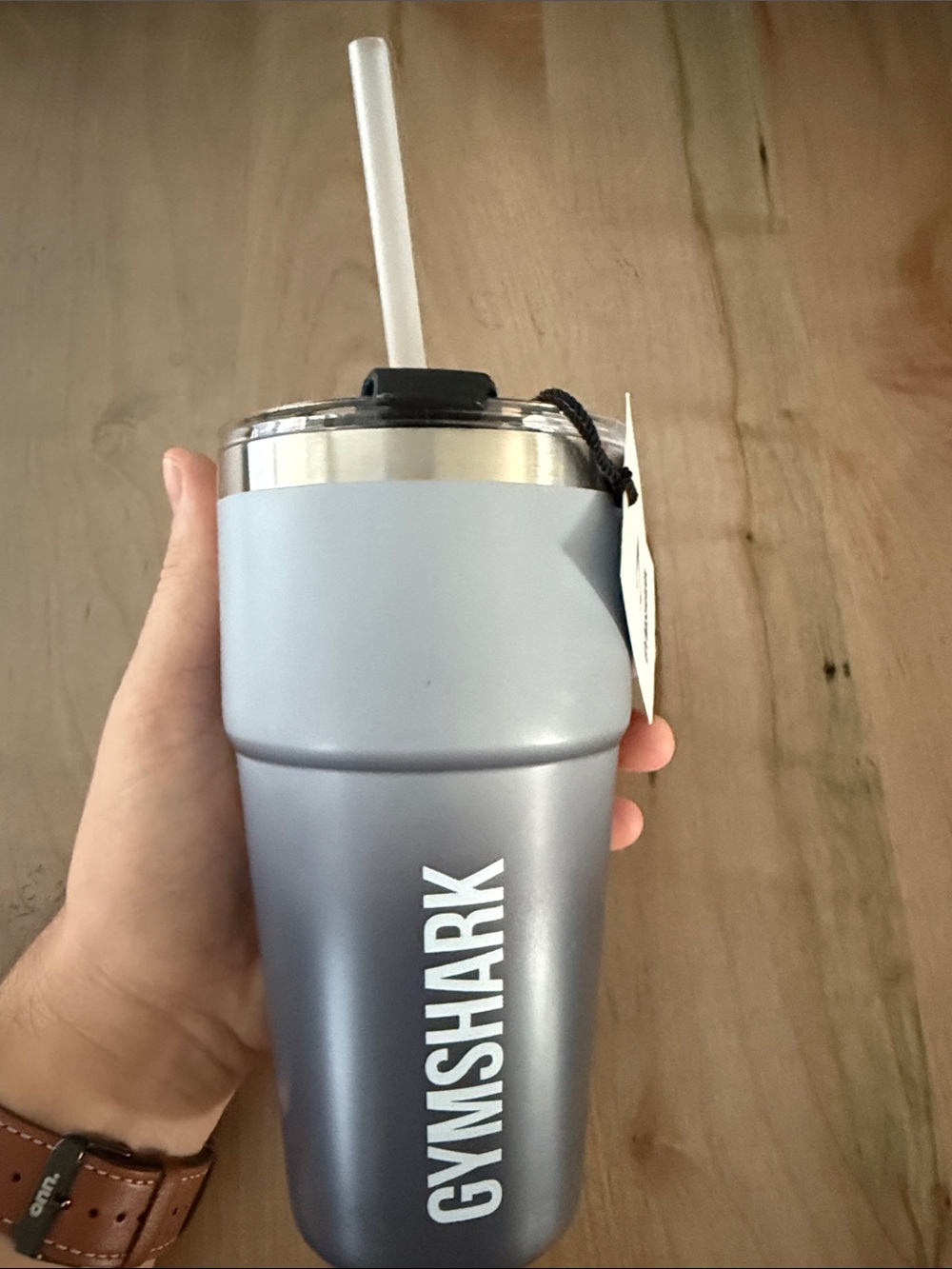 Gymshark Two-Tone Gray Blue Insulated Tumbler with Straw